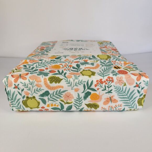 Toadally Rad 4pc QUEEN Sheet Set Green Frogs Mushrooms Peach Snails Worms Bees - Picture 5 of 9